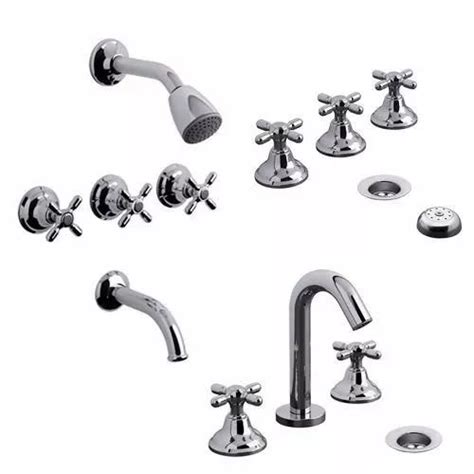 Combo Set Juego Griferías Fv Newport Lavatorio Bidet Ducha 90 364