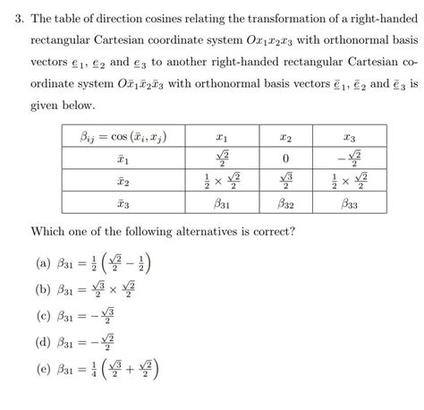 3. The table of direction cosines relating the | Chegg.com