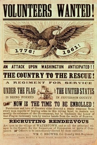 Civil War Recruiting Poster 1861 Print Giclee Print