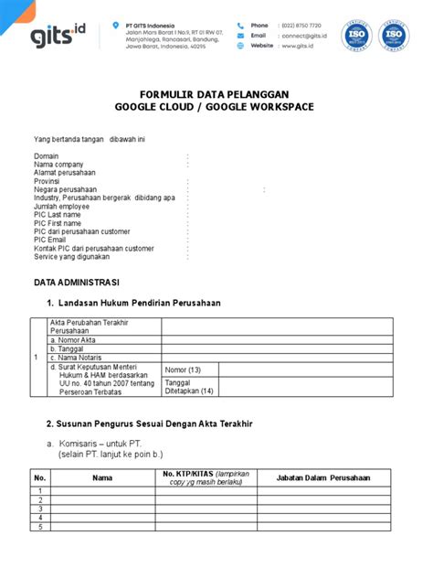 Formulir Data Pelanggan Gcp Pdf