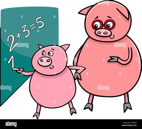 Cartoon Illustration of Funny Pig Animal Character on Math Lesson at ...