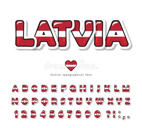 Latvia Cartoon Font National Flag Colors Paper Cutout Glossy Abc Letters And Numbers Stock