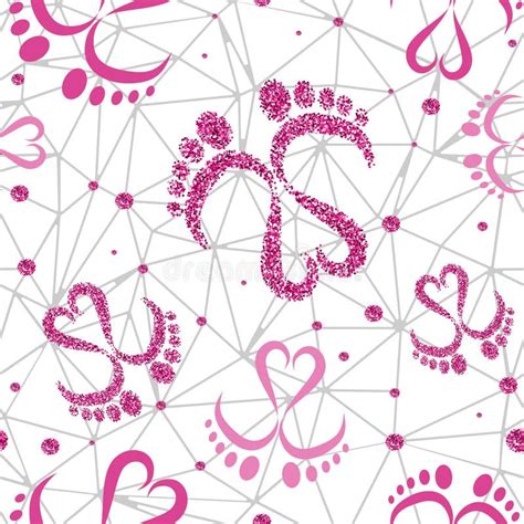 Baby Feet And Hearts Seamless Vector Pattern Stock Vector