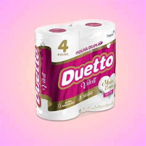 Papel Higiênico Duetto Velvet Folha Dupla Perfumado 4 Rolos Nasapan