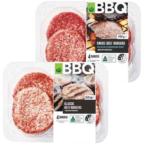 Woolworths Bbq Angus Beef Salt And Pepper Burger 450g Or Woolworths Bbq Classic Beef Burgers 500g