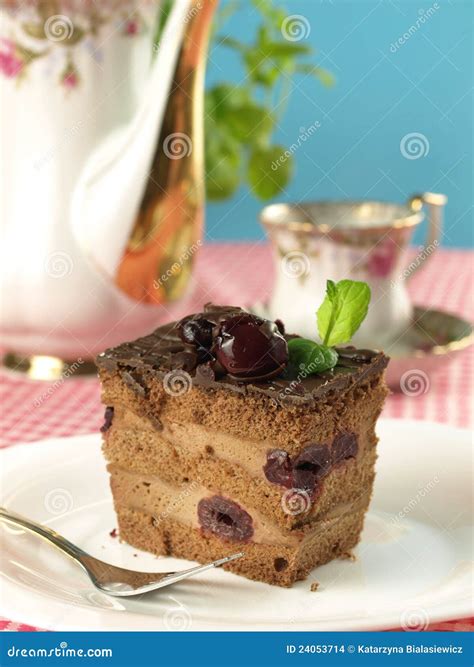 Chocolate Cake with Cherries Stock Photo - Image of fork, dessert: 24053714