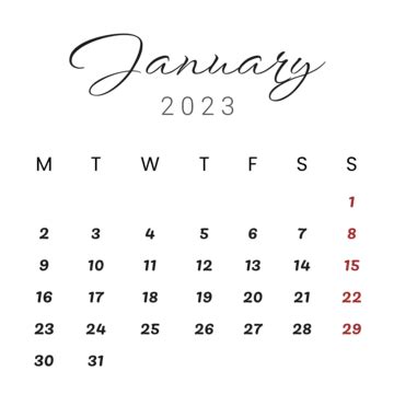 Calendar 2023 January PNG Image, Minimalist Calendar Month January 2023, January, January 2023 ...