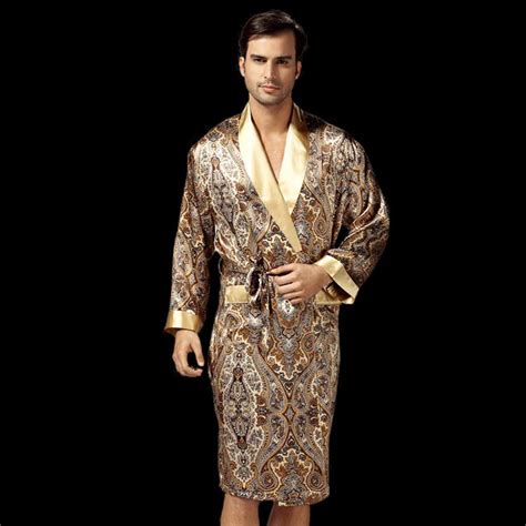 New Hot Sale Male Silk Robe Long Sleeve Robe Sleepwear In Robes