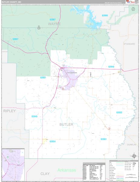 Butler County, MO Zip Code Map - Premium