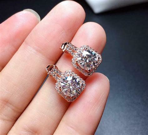 7mm Round Cut Moissanite Drop Dangle Earrings 14K Rose Gold Finish