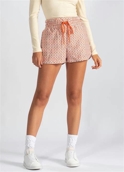 Shorts De Tactel Estampado Laranja Hering