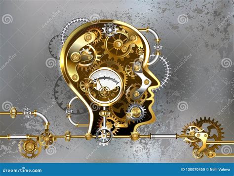 Steampunk Head With Manometer On Gray Background Stock Vector