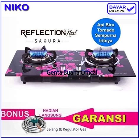 Jual Kompor Gas Tanam Duduk 2 Tungku Merek Niko Body Kaca Niko Sakura