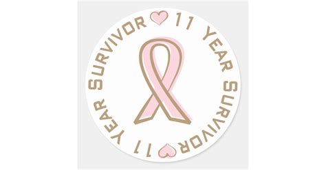 Pink Ribbon Breast Cancer Survivor 11 Years Classic Round Sticker Zazzle