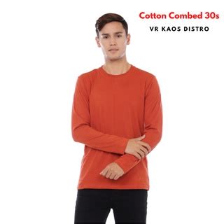 Jual Baju Kaos Polos Pria Lengan Panjang Warna Teracota Bahan Cotton