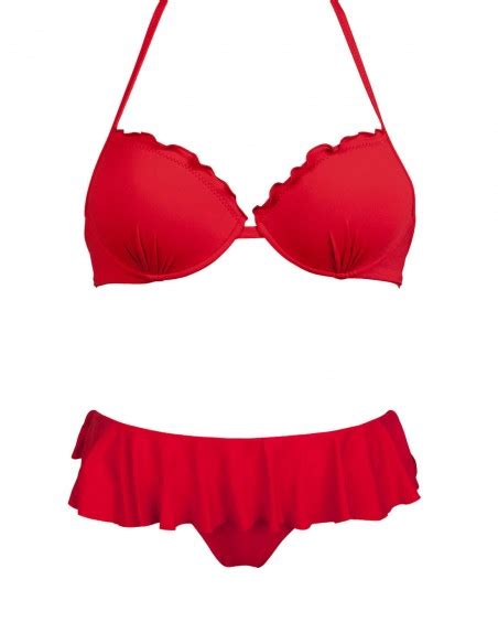 Bikini Super Push Up Frou Frou Con Slip O Brasiliana Volant Rosso