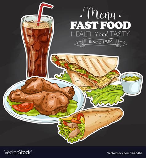 Fast food menu on a black board Royalty Free Vector Image