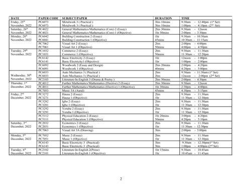 Waec Gce Timetable For October November Second Series