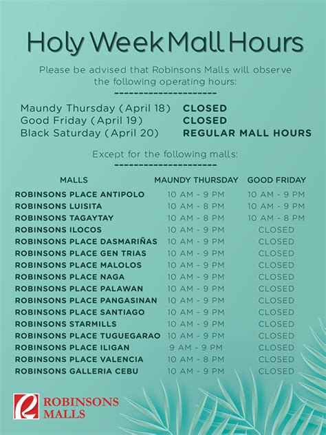 Full List Sm Ayala And Other Malls Schedule For Holy Week