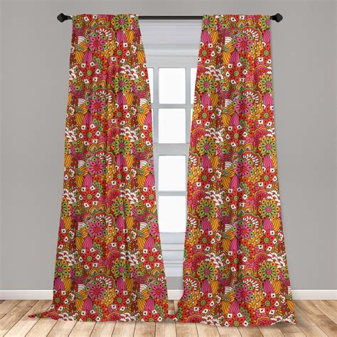 Colorful Curtains 2 Panels Set Pattern With Floral Elements Vibrant