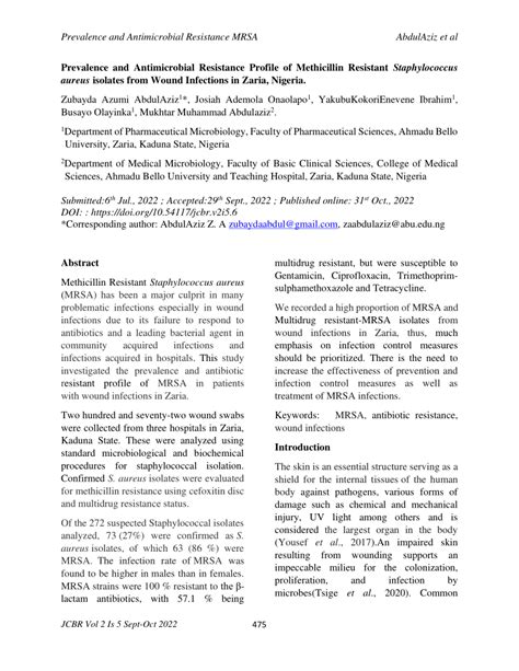 PDF Prevalence And Antimicrobial Resistance Profile Of Methicillin