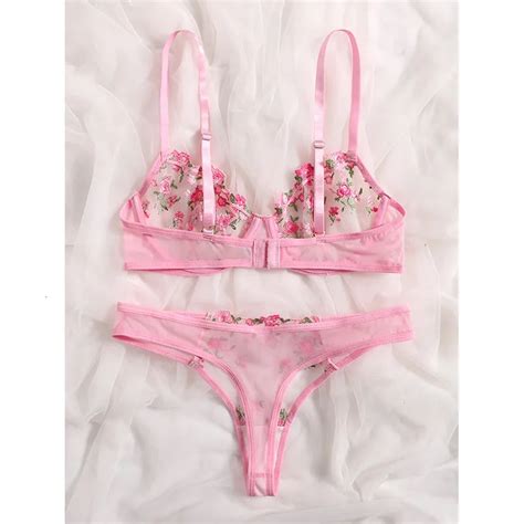 Set Sexy Lingerie Sexy Ricamo Floreale Intimo Pizzo Trasparente Corto