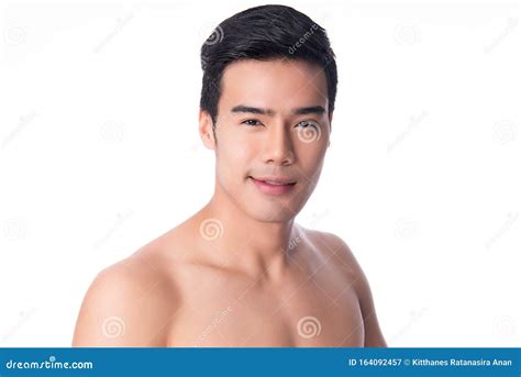 Portrait Of Asian Handsome Young Man Face On White Background Skin