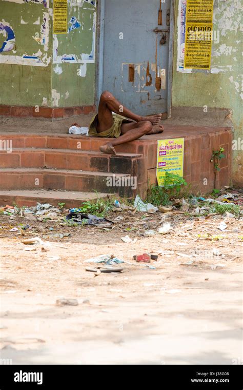 beggar, homeless sleeping in the street, India, Tamil Nadu Stock Photo ...