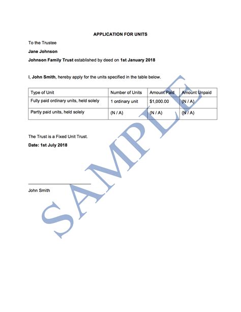 Application For Units Free Template Sample Lawpath