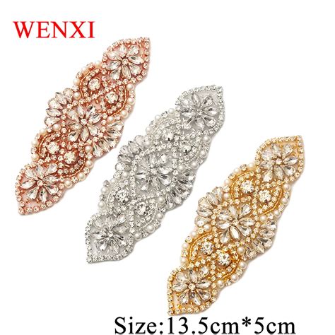 Wenxi Pcs Hand Bridal Gown Beaded Rose Gold Crystal Rhinestones