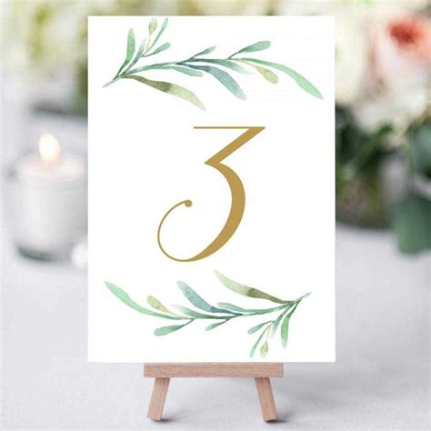 Greenery Wedding Table Numbers Template Printable Reception Within