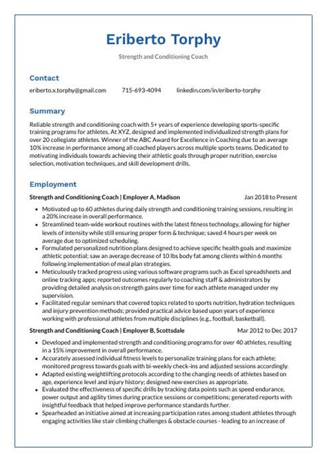 Strength And Conditioning Coach Resume Cv Example And Writing Guide