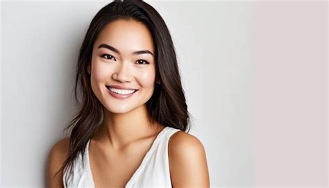 Retrato fotográfico de una joven y bella dama asiática sonriendo con