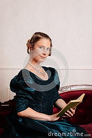 Portrait Victorian Woman Reading Book Royalty Free Stock Photography