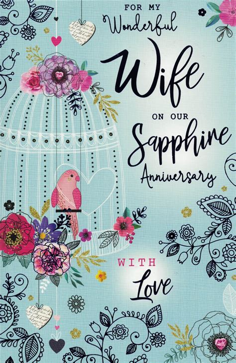 For My Wife On Our Sapphire Wedding Anniversary Card Modern Birdcage