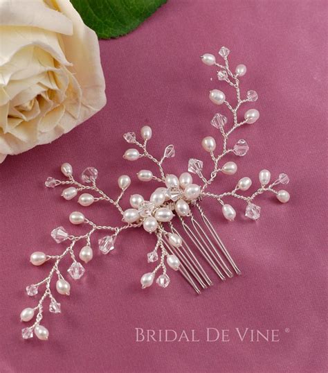 Lovely Delicate Pearl And Crystal Flower Spray Hair Comb Made With