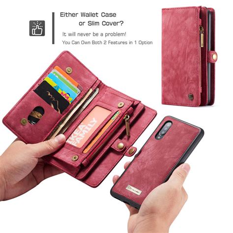 Caseme Samsung Galaxy A70 Zipper Wallet Detachable Case Red