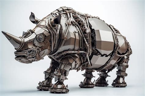 Premium AI Image | A rhino sculpture made of metal and silver pieces