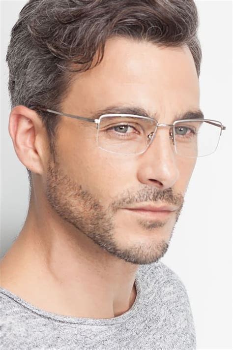 Silver Rectangle Prescription Eyeglasses Large Semi Rimless Metal