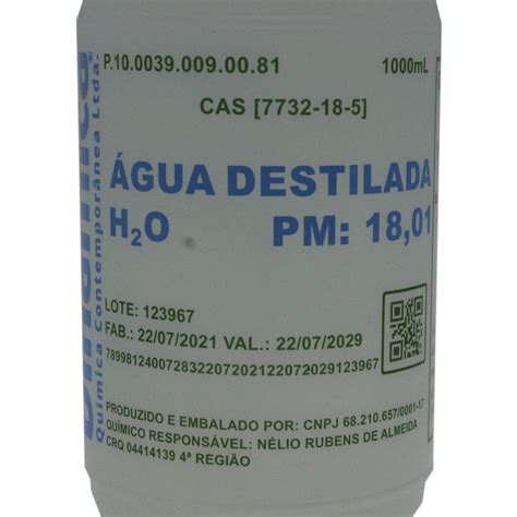 Agua Destilada 1l Para Fins Industriais Didática Sp