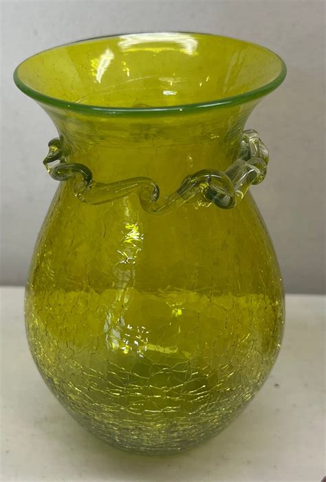 Kanawha Yellow Mid Century Crackle Glass Pitcher Etsy