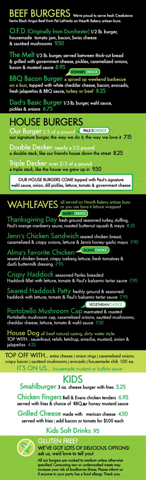 Wahlburgers Hingham Menu Gourmet Burgers Drinks And More Gourmet