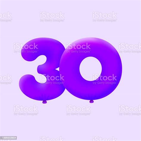 Purple 3d Number 30 Balloon Realistic 3d Helium Purple Balloons Stok Vektör Sanatı And 30 Sayısı