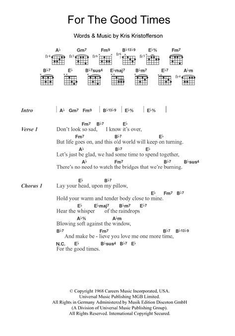 For The Good Times by Ray Price - Guitar Chords/Lyrics - Guitar Instructor