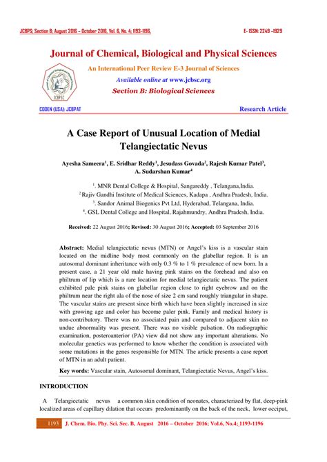 (PDF) A Case Report of Unusual Location of Medial Telangiectatic Nevus