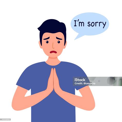 Man Saying Im Sorry In Flat Design On White Background Apologize Stock