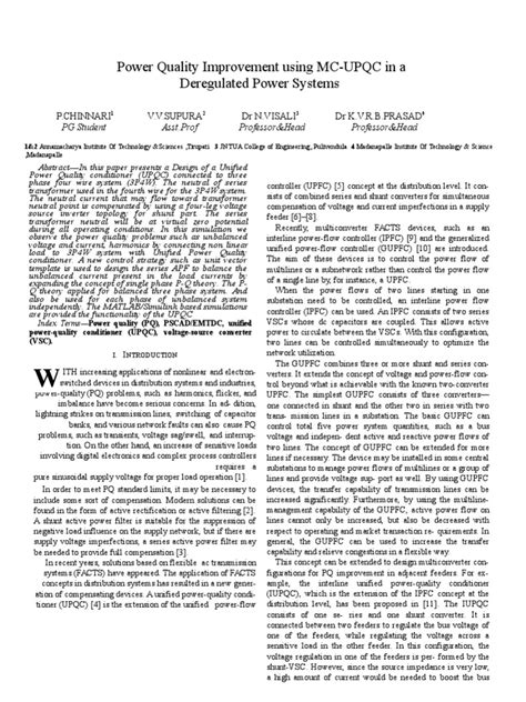 Base Papower Quality Improvement Using Mc Upqc In A Deregulated Power