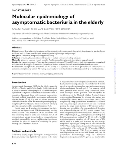 (PDF) Molecular epidemiology of asymptomatic bacteriuria in the elderly ...