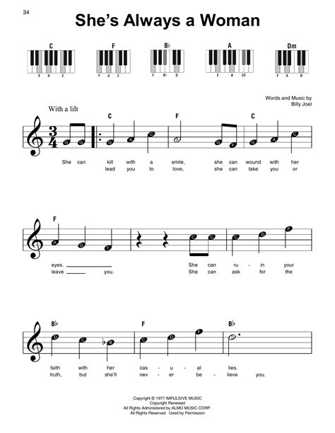 She S Always A Woman By Billy Joel Sheet Music For Super Easy Piano At