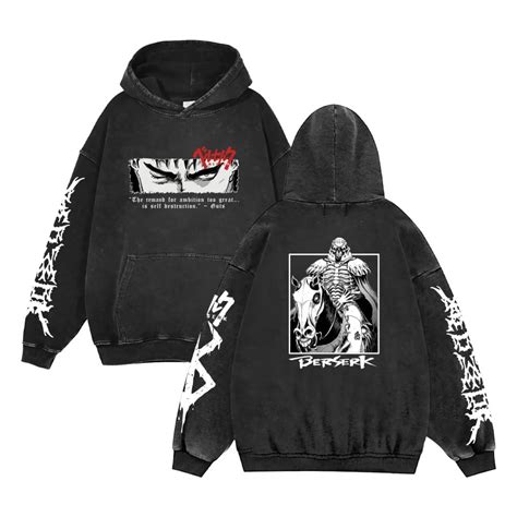 Fosskos Berserk Manga Hoodie Adult Skull Knight Print Hoodies Men